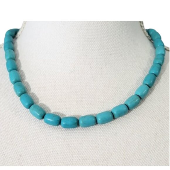 Silver Metal Indian Earrings & Blue Beaded Choker Necklace - 2-Piece Set - Picture 3 of 10